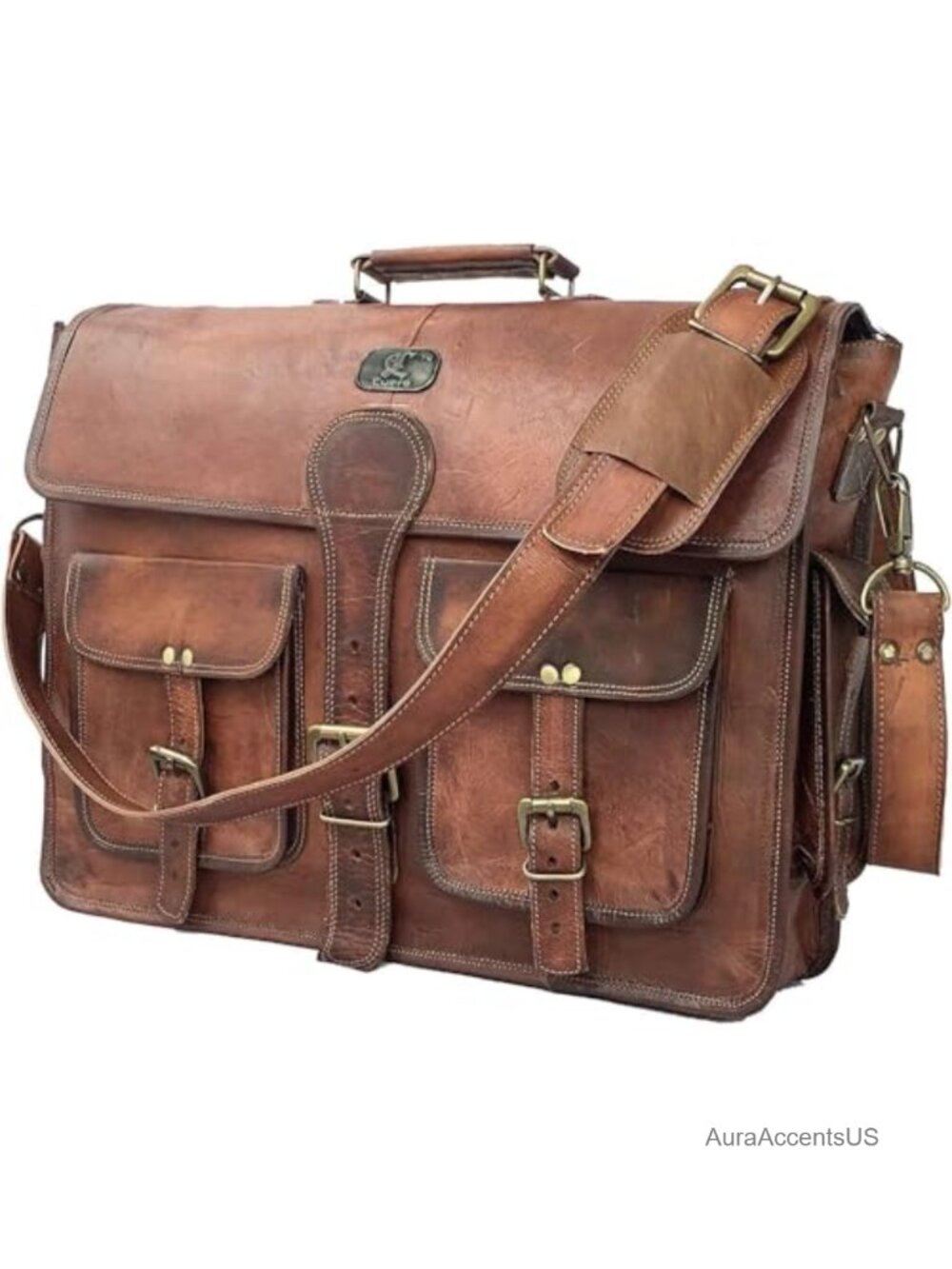 Full Grain Leather Messenger Bag Handmade Laptop Crossbody Satchel for Work